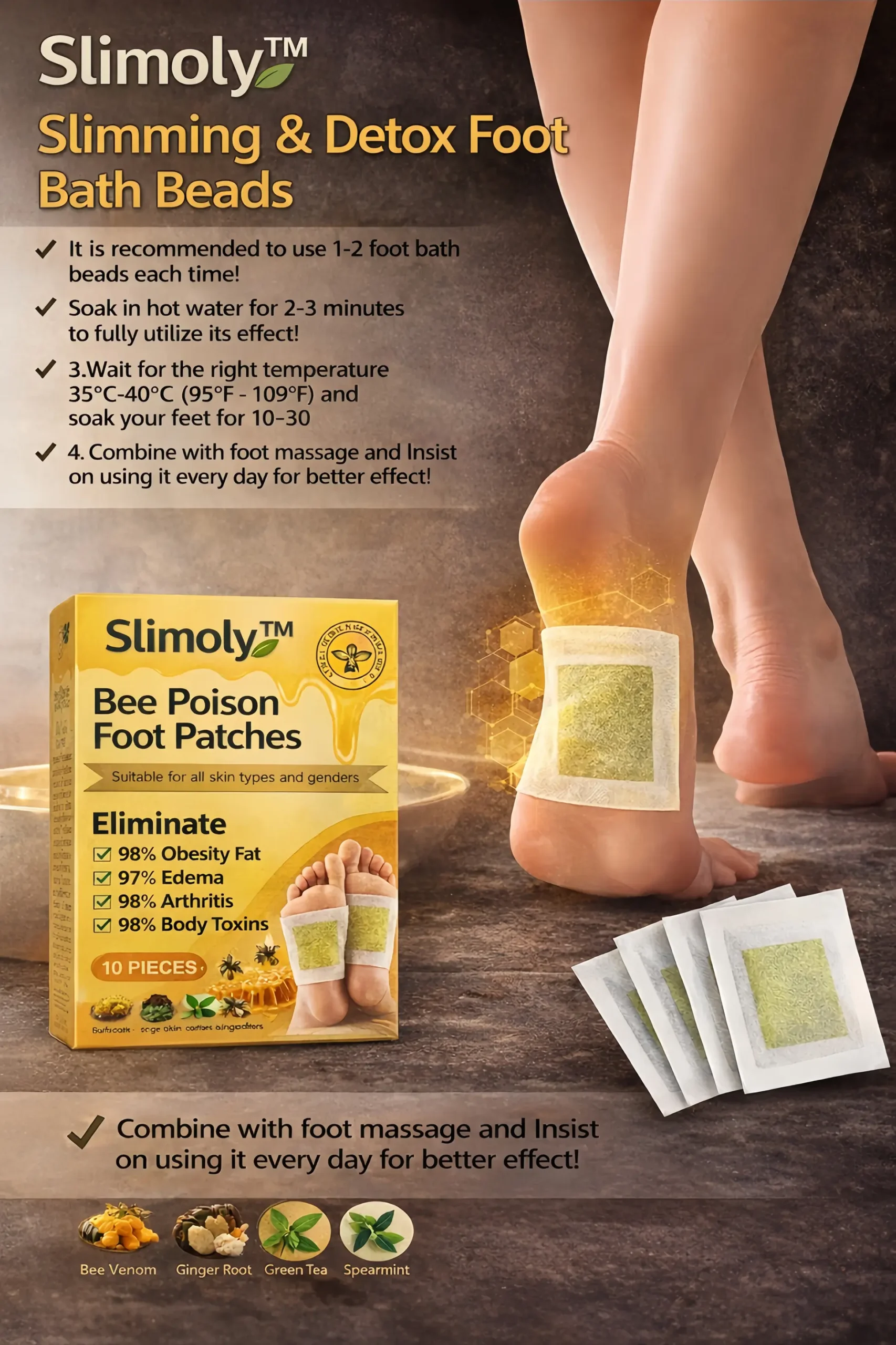 Slimoly™ Bee Poison Foot Patches (Set of 10)